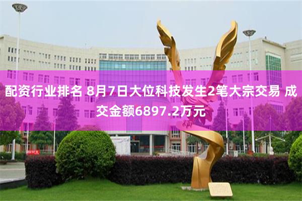 配资行业排名 8月7日大位科技发生2笔大宗交易 成交金额6897.2万元