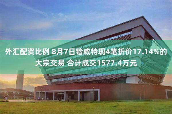 外汇配资比例 8月7日锴威特现4笔折价17.14%的大宗交易 合计成交1577.4万元