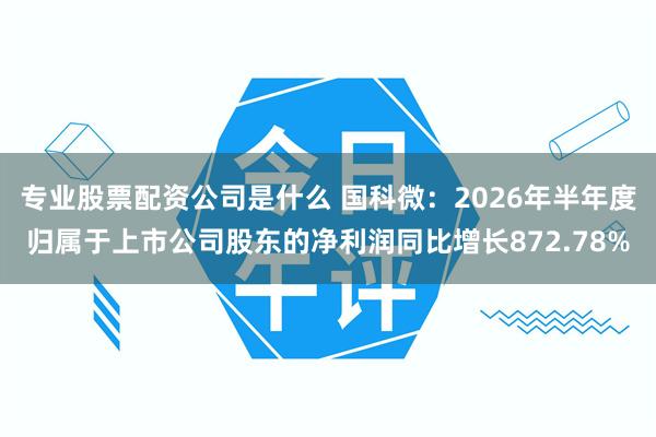 专业股票配资公司是什么 国科微：2026年半年度归属于上市公司股东的净利润同比增长872.78%